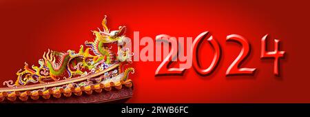 2024 chinese new year with a dragon, panoramic holiday web banner Stock Photo