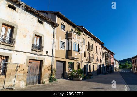 Europe, Spain, Basque Country, Arminon, Real Kalea with Traditional Buildings in the Town Centre Stock Photo