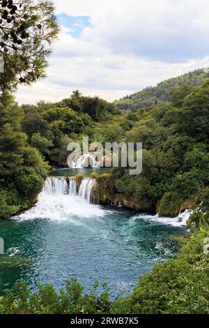 It is The upper reaches of the Skradinski Buk waterfalll in Croatian National Reserve. Stock Photo