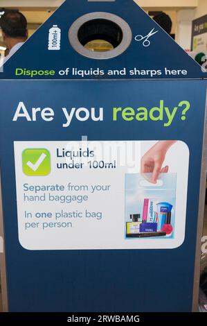 Bin for waste liquid, liquids, sharp items and sharps, displaying rules ...