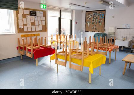 Nursery classroom scene for primary aged school children full of children's activities. Stock Photo