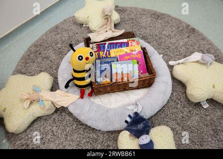 Nursery classroom scene for primary aged school children full of children's activities. Stock Photo