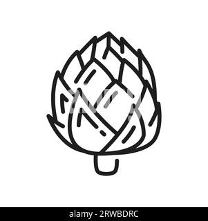 Globe artichoke or thistle isolated vegetarian food line icon. Vector flower bud, healthy veggie greens, fresh french artichoke head, salad ingredient Stock Vector