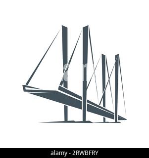 Bridge icon that depicts a bridge spanning over water. Vector Icon or emblem symbolizing connection and bridging gaps for engineering, building, construction, transportation, communication companies Stock Vector