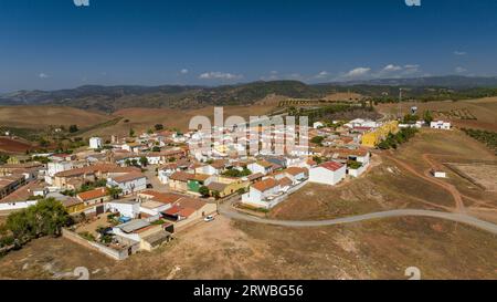 Aerial view of the town of Las Navas de Tolosa (Jaén, Andalusia, Spain) ESP: Vista aérea del pueblo de las Navas de Tolosa (Jaén, Andalucía, España) Stock Photo