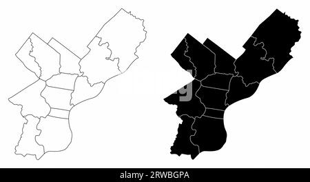 The black and white Philadelphia city administrative maps Stock Vector