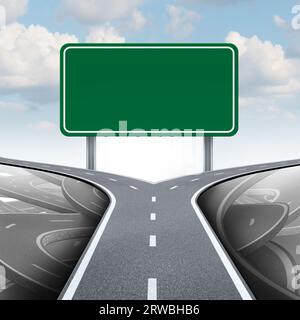 Confused Strategy blank sign as an uncertain plan and solution for business leadership with a crossroad or cross road path to success choosing the rig Stock Photo