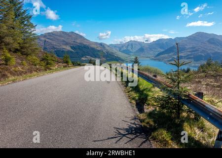 Mountain views from the top of Bealach Ratagan a popular cycling hill in the Scottish Highlands, Scotland. Stock Photo