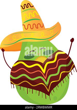 Isolated cute avocado character with traditional hat and poncho Vector Stock Vector