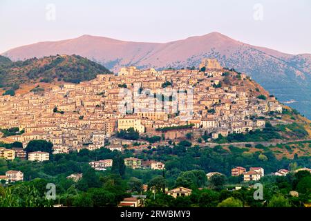 Morano Calabro. Calabria Italy. Panorama of the town at sunrise Stock Photo