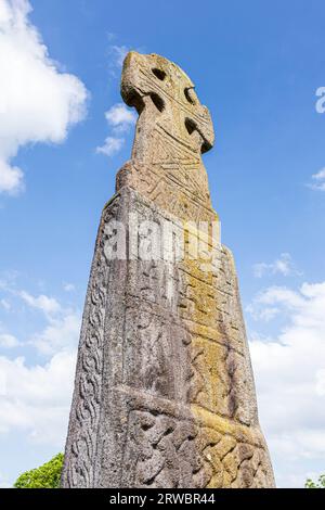 Carew Cross, a 4 metre high 11th century intricately carved stone memorial Celtic cross at Carew in the Pembrokeshire Coast National Park, West Wales Stock Photo