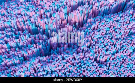 From above 3D full frame abstract backdrop representing pixels of red and green colors arranged in round shape Stock Photo