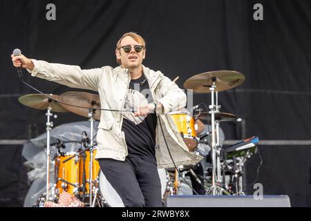 Chicago, USA. 17th Sep, 2023. Geoff Rickly of Thursday during Riot Fest Music Festival on September 17, 2023, in Chicago, Illinois (Photo by Daniel DeSlover/Sipa USA) Credit: Sipa USA/Alamy Live News Stock Photo