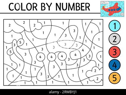 Puzzle game airplane, color by number sheet for children. Vector ...