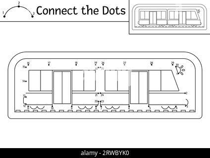 Vector dot-to-dot and color activity with underground train. Transportation connect the dots game for children with funny subway. Transport coloring p Stock Vector