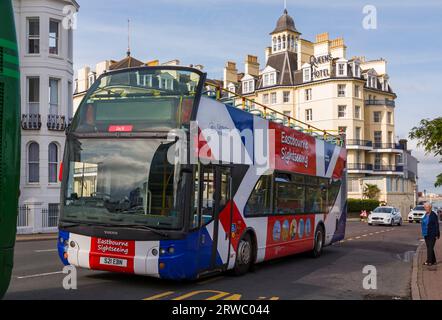 Eastbourne Sightseeing Bus hop on hop off bus at Eastbourne, East Sussex, UK in September Stock Photo