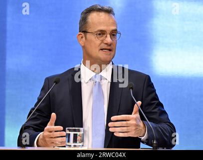 Eupen, Belgium. 18th Sep, 2023. German Community Minister President Oliver Paasch pictured during a plenary session of the parliament of the Deutschsprachige Gemeinschaft Belgiens (German-speaking community of Belgium) in Eupen on Monday 18 September 2023. BELGA PHOTO ERIC LALMAND Credit: Belga News Agency/Alamy Live News Stock Photo