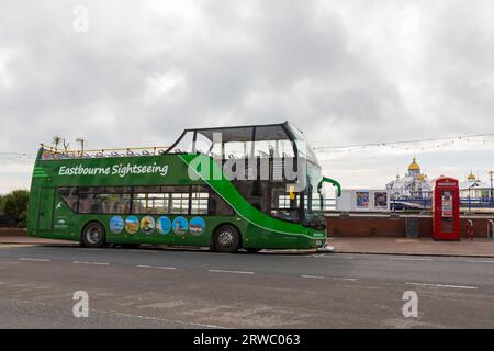 Eastbourne Sightseeing Bus hop on hop off bus at Eastbourne, East Sussex, UK in September Stock Photo