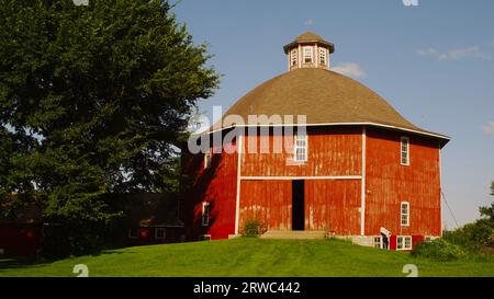 The historic Secrest 1873 octagonal barn on a sunny day in August. Stock Photo