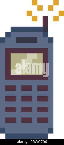 Old style mobile phone with antenna icon in pixel art style. Vector illustration Stock Vector