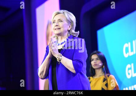 Manhattan, United States. 18th Sep, 2023. Hillary Rodham Clinton delivers remarks at the Clinton Global Initiative 2023 Meeting in Manhattan. Credit: SOPA Images Limited/Alamy Live News Stock Photo