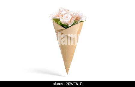 Blank white flowers cone wrap mockup, front view, 3d rendering