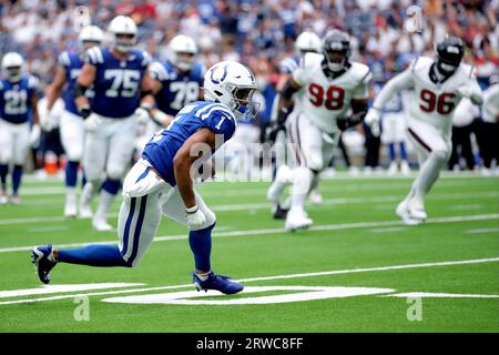 Indianapolis Colts wide receiver Josh Downs (1) returns a kick-off during  an NFL pre-season football game against the Buffalo Bills, Saturday, Aug.  12, 2023, in Orchard Park, N.Y. Buffalo defeated the Colts