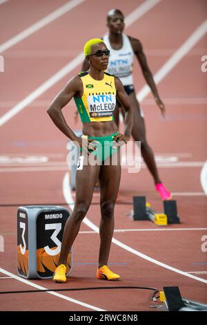 Candice McLeod of Jamaica competing in the 400m women final on day five at the World Athletics Championships at the National Athletics Centre in Budap Stock Photo