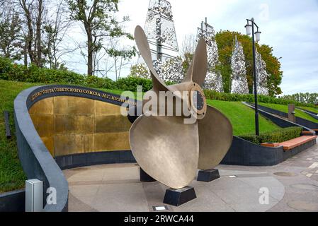 KRONSTADT, RUSSIA - SEPTEMBER 16, 2023: Memorial to Admiral of the Fleet of the Soviet Union N.G. Kuznetsov on the Alley of Heroes of the Russian Flee Stock Photo