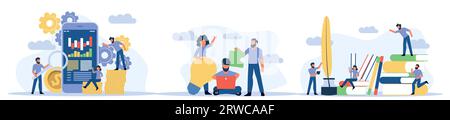 Vector education people person book illustration concept business background. Character school student knowledge learning. Web library reading group. Stock Vector