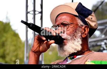 Felton, USA. 17th Sep, 2023. Winston Rodney aka Burning Spear performs during the 2023 Mountain Sol Festival on September 17, 2023 in Felton, California. Photo: Casey Flanigan/imageSPACE/Sipa USA Credit: Sipa USA/Alamy Live News Stock Photo