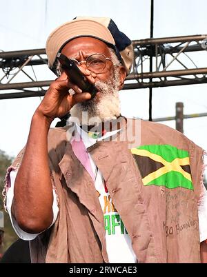 Felton, USA. 17th Sep, 2023. Winston Rodney aka Burning Spear performs during the 2023 Mountain Sol Festival on September 17, 2023 in Felton, California. Photo: Casey Flanigan/imageSPACE/Sipa USA Credit: Sipa USA/Alamy Live News Stock Photo