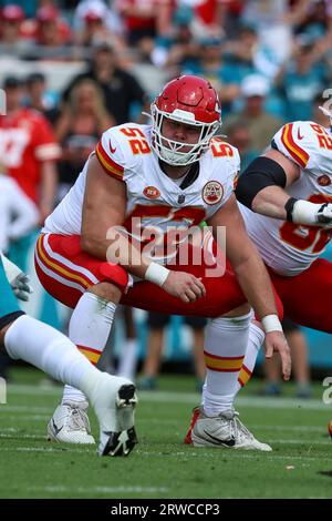 Kansas City Chiefs offensive lineman Creed Humphrey (52) in the huddle in  the first half of an NFL football game against the Los Angeles Chargers,  Thursday, December 16, 2021 in Inglewood, Calif.