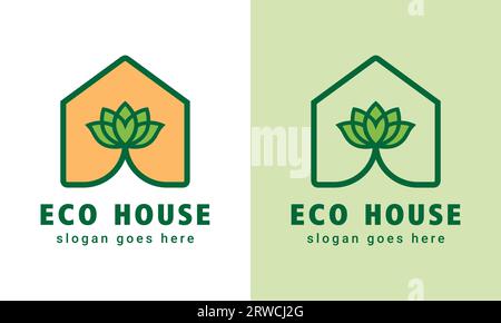 Eco House Logo Design Home with Plant Leaf Logotype Green Home Stock Vector