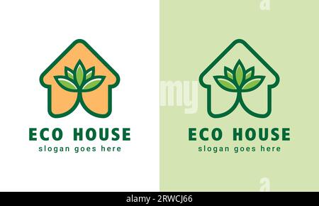 Eco House Logo Design Home with Plant Leaf Logotype Green Home Stock Vector