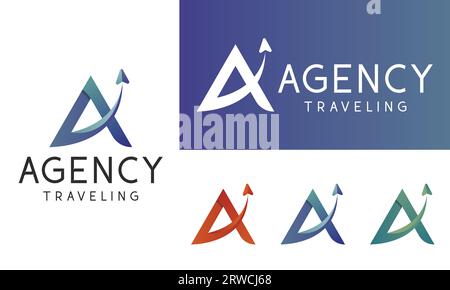 Initial Letter A Travel Agency Logo Design Blue Travel Directional Sign Stock Vector