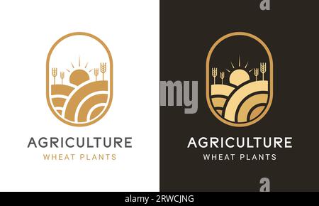 Agriculture Wheat Plants Logo Design Farming Logotype Organic Logo Land Scape Stock Vector