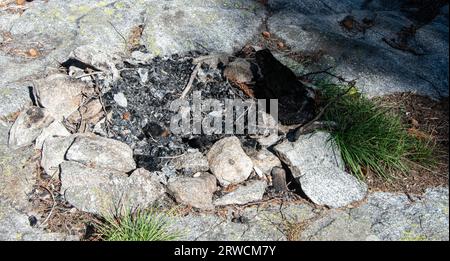 Illegal campfire ring in US National Forest Stock Photo