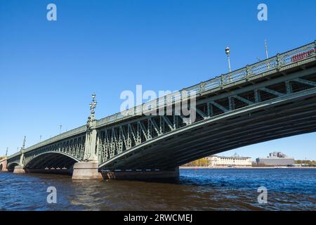 Close up view of the Trinity Bridge. This is a bascule bridge across the Neva in Saint Petersburg, Russia Stock Photo