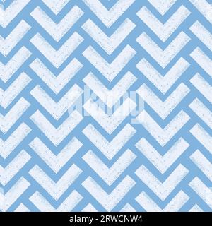 Bold brush, chalk lines, strokes parquet seamless pattern. Herringbone, chevron on light blue background. Stock Vector