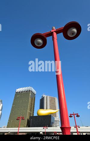 The most recognizable Asahi Group Holdings, Ltd. headquarters designed by Philippe Starck, Tokyo JP Stock Photo