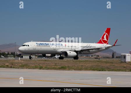 KONYA Turkey 07.01.2021: Turkısh airlines plane takes off from Konya terminal Stock Photo