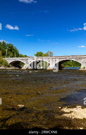 The five-arch stone bridge at Pakenham, Ontario, Canada was built in 1903. Stock Photo