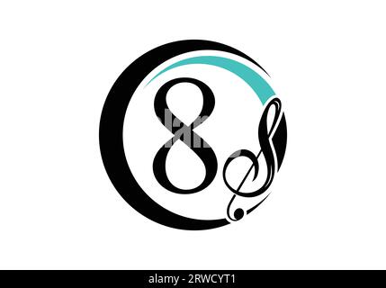 Initial Letter 8 with a musical note Logo. Musical sign symbol. Font emblem. Modern vector logo design template Stock Vector