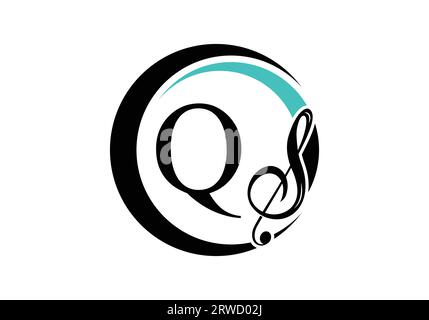Initial Letter Q with a musical note Logo. Musical sign symbol. Font emblem. Modern vector logo design template Stock Vector