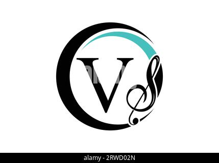 Initial Letter V with a musical note Logo. Musical sign symbol. Font emblem. Modern vector logo design template Stock Vector