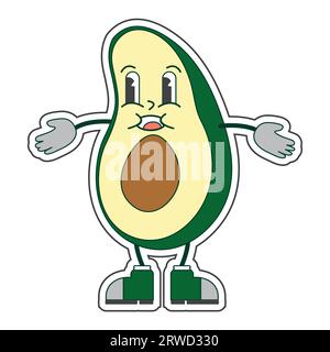 Groovy Cute Avocado Character Isolated on White Background Stock Vector