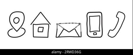 Outline Contact Icon Set in Hand Drawn Style Stock Vector