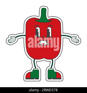 Groovy Cute Paprika Character Isolated on White Background Stock Vector