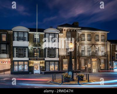 Dating from the 17th century, the Swan Hotel overlooks the market square in the picturesque seaside town of Southwold, Suffolk. Stock Photo